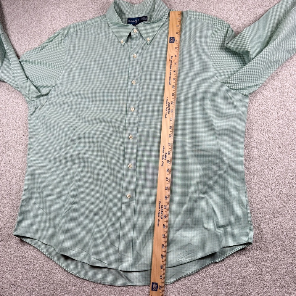 Ralph Lauren Button‎ Down Shirt Mens 17.5 36/37 Green Gingham Custom Fit - Picture 5 of 6